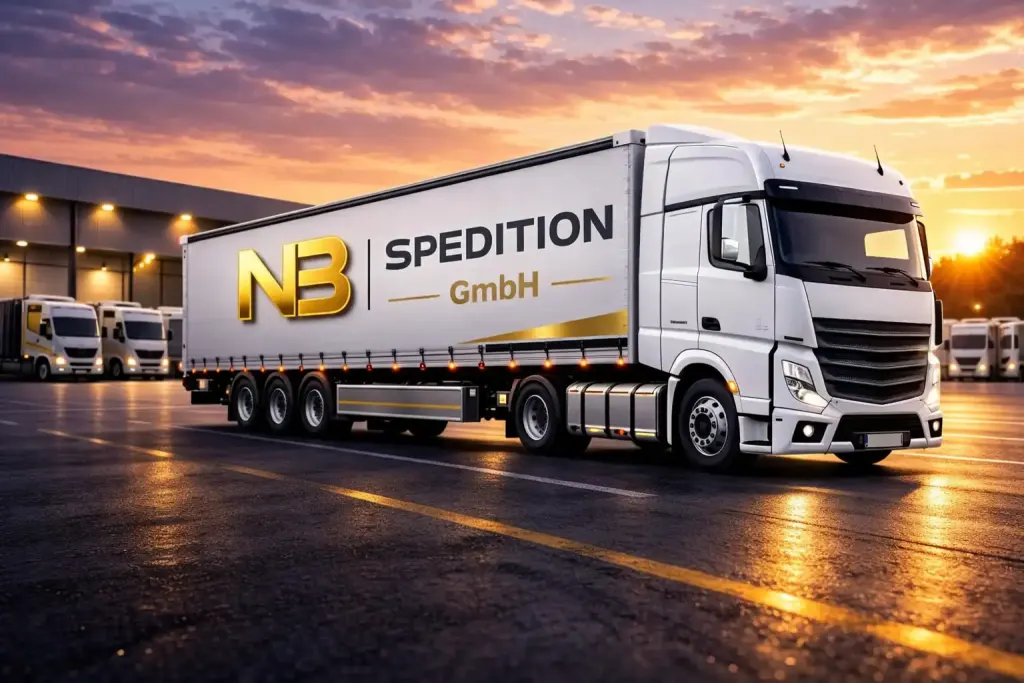 Sattelzug mit NB-Spedition-Beschriftung an einer Ladehalle (Symbolbild)